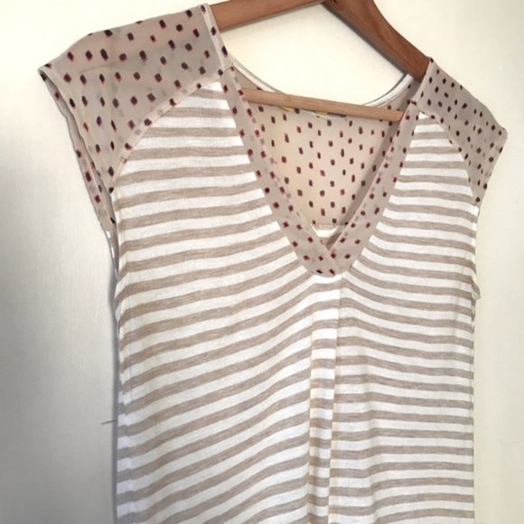 Anthro Little Yellow Button Daystripe Tee, Size XS - Picture 3 of 13
